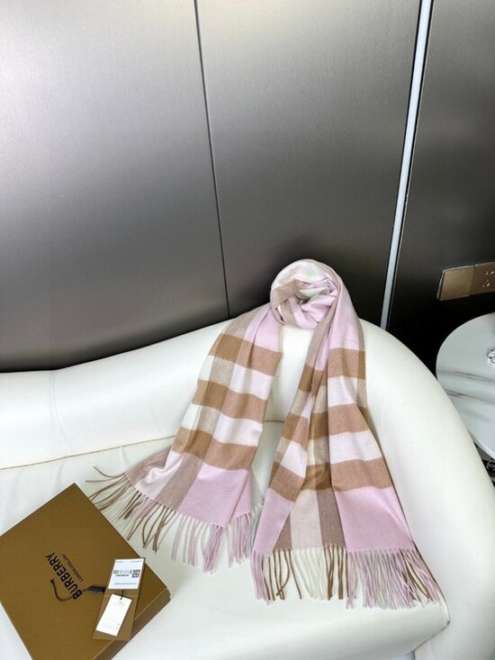 Burberry Accessories - Burberry Pink Plaid Cashmere Scarf